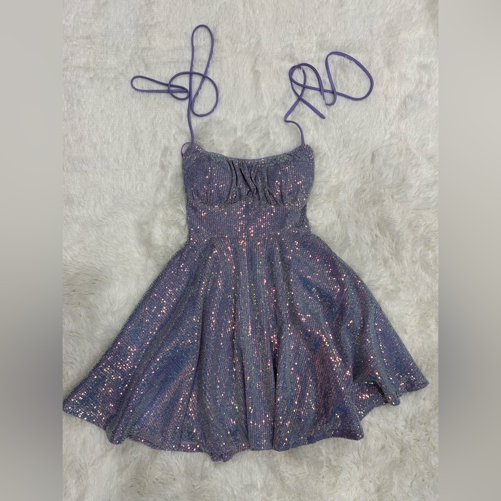 Purple Sequin Spaghetti Strap Dress